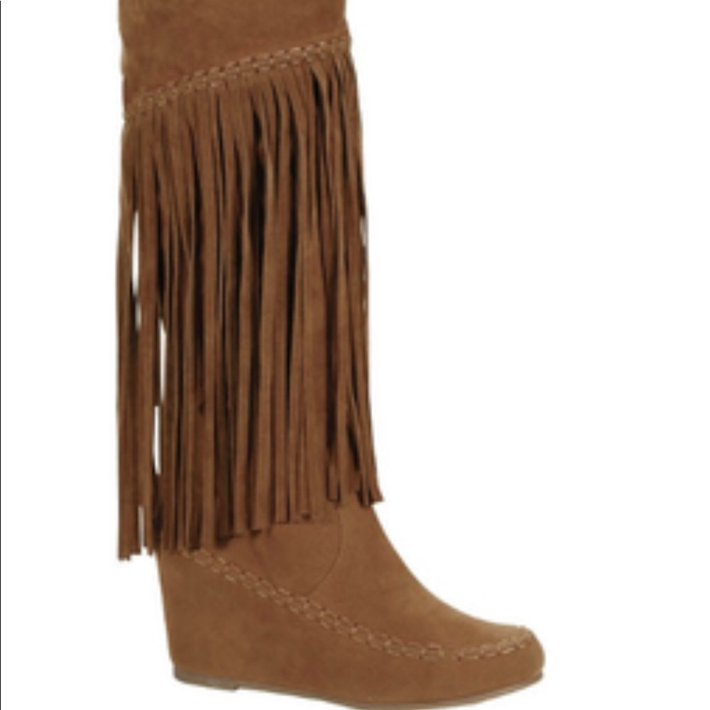Tan Fringe Suede Long Boots